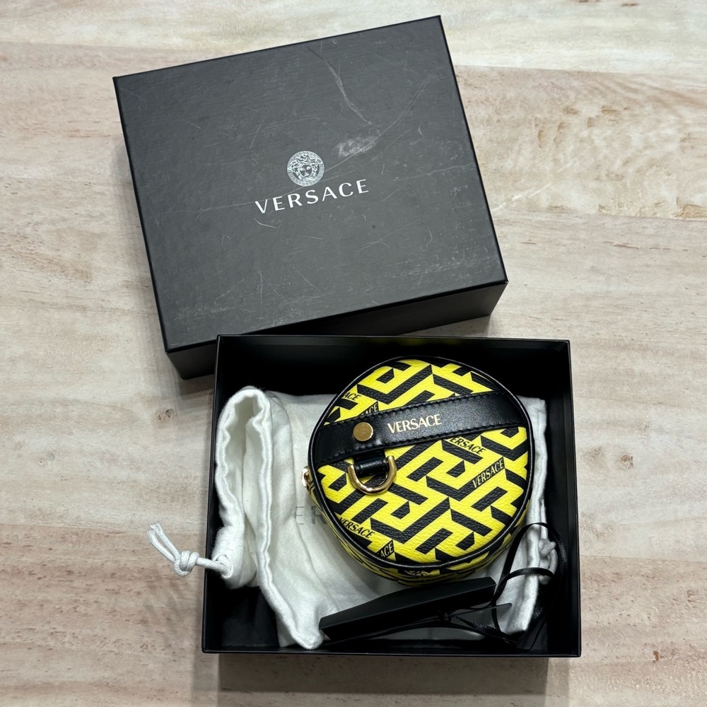 VERSACE Coated Canvas La Greca Round Zippered Wallet Pouch